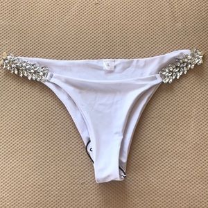 White Jeweled Bikini Bottoms